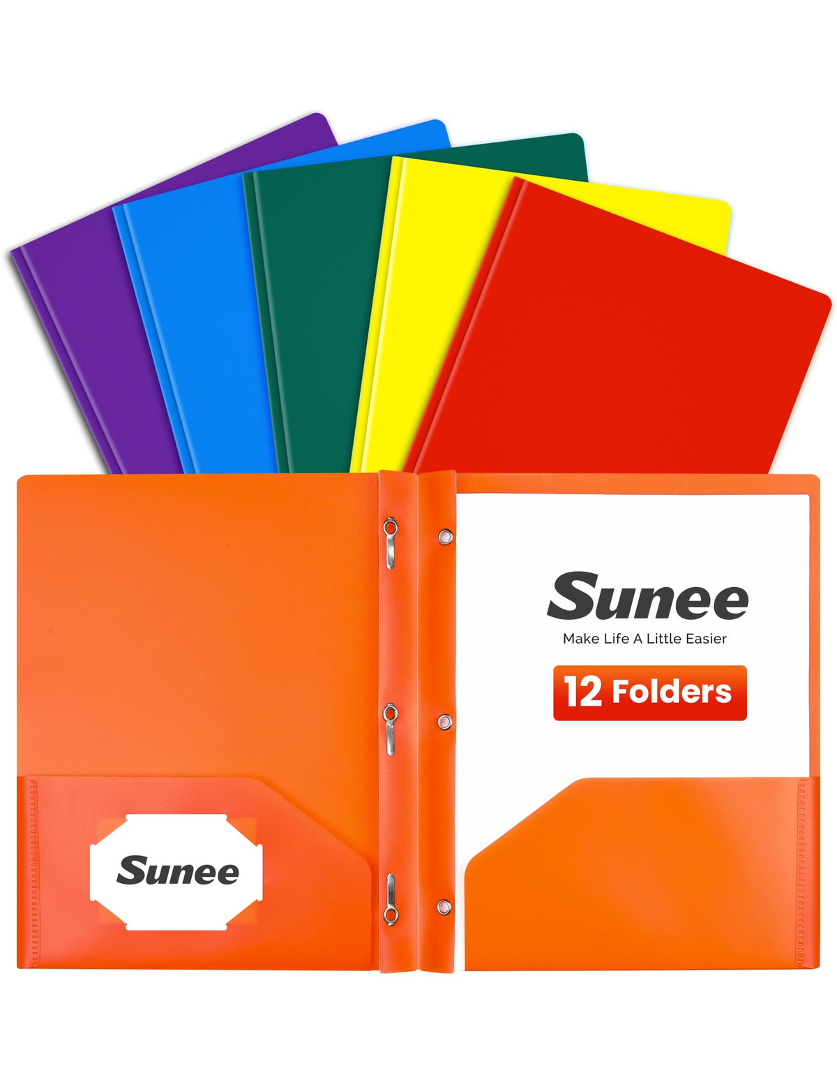 SUNEE 3-Prong Plastic Folders with Pockets (6 Pack, Pastel Colors) 2 Pocket Folders with Fasteners, Tear-Resistant Plastic Pockets, and Fit Letter Size Paper, Use for School Office Home Business