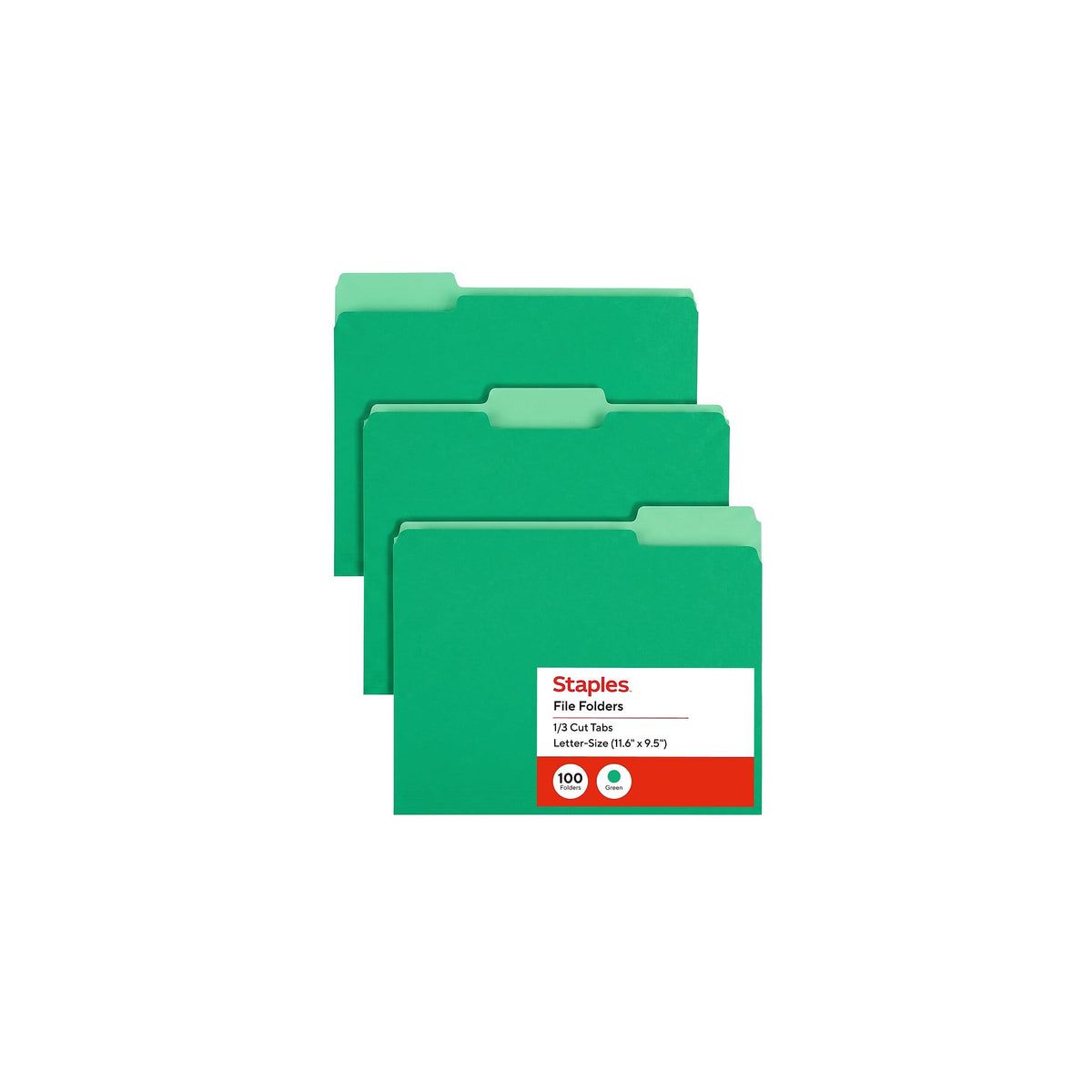 Staples File Folders, Letter Size, 1/3-Cut Tabs, Purple, 100/Pack