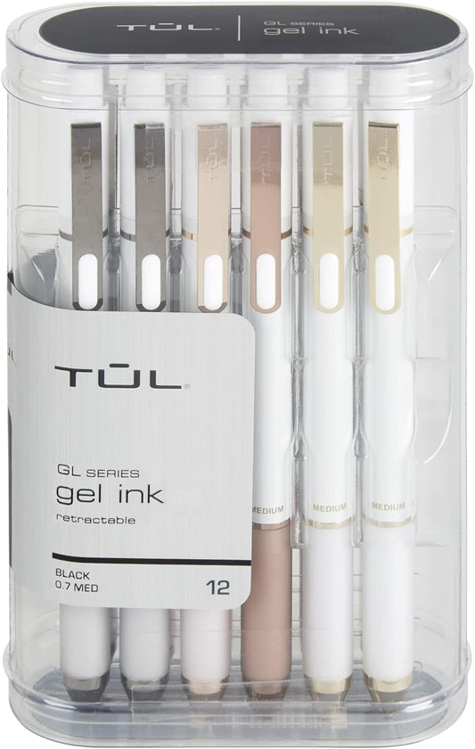 TUL® GL Series Retractable Gel Pens, Medium Point, 0.7 mm, Pearl White Barrel, Black Ink, Pack Of 12 Pens