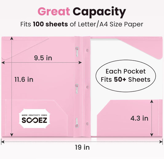 Sooez 1 Pack Plastic Folder, 2-Pocket Folders with Prongs