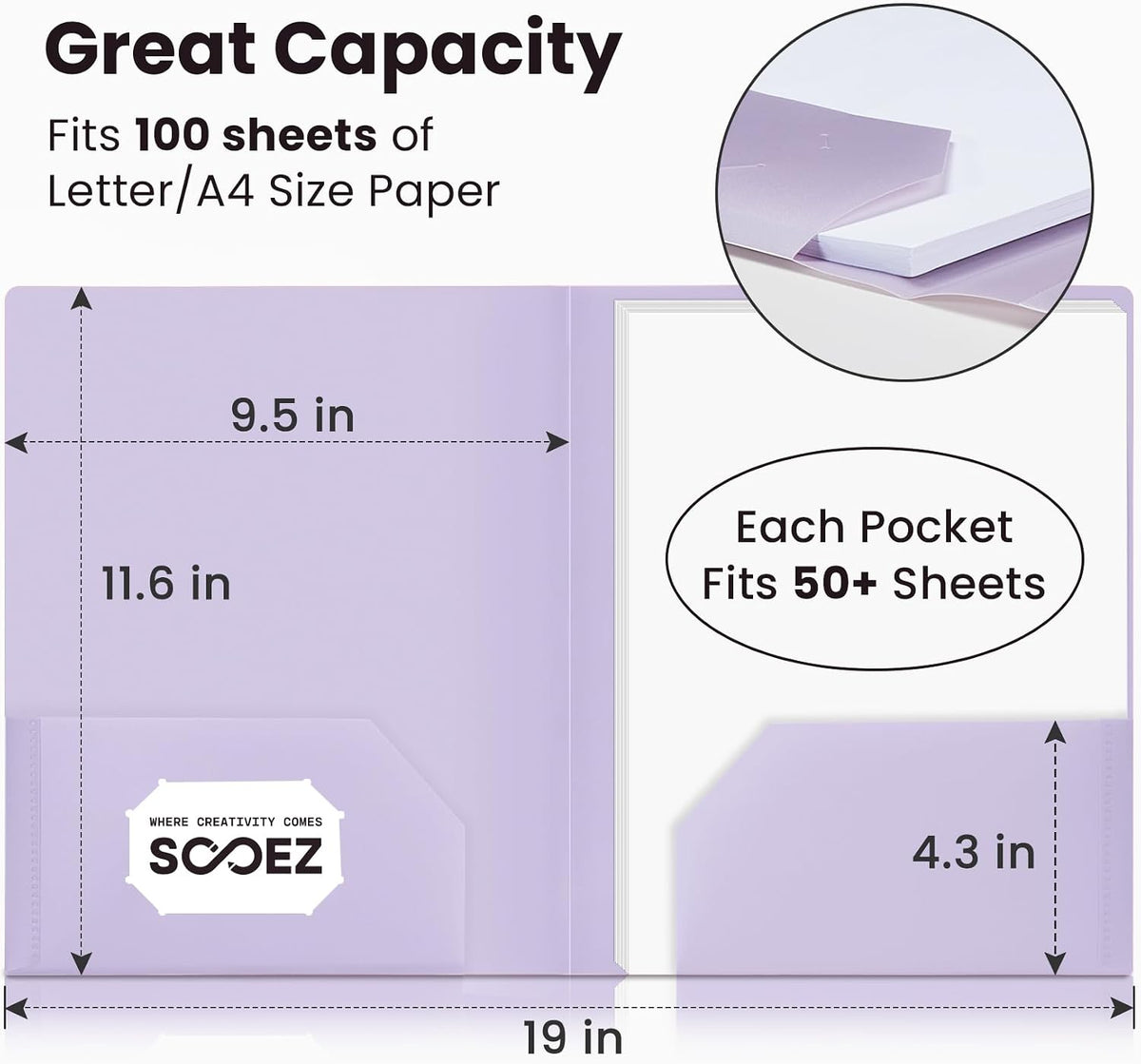 Sooez 7Pack Folders with Pockets, Pastels Colors, Heavy Duty Pocket Folder
