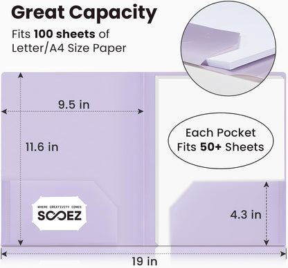 Sooez 7Pack Folders with Pockets, Pastels Colors, Heavy Duty Pocket Folder