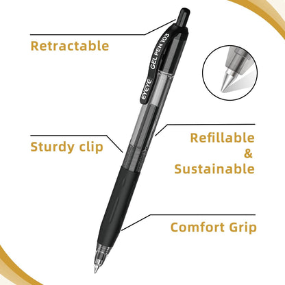 EYEYE G-103 Gel Pens, Black Ink, 0.5mm Extra Fine Point, Pack of 50
