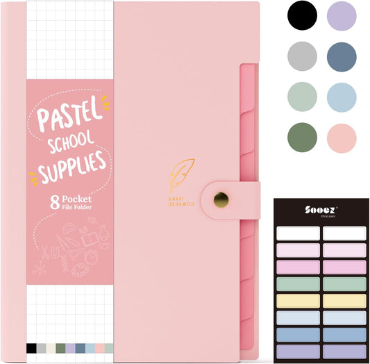Sooez 8 Pocket Accordion File Organizer, Pastels Expanding File Folder