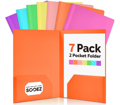 Sooez 7Pack Folders with Pockets, Pastels Colors, Heavy Duty Pocket Folder