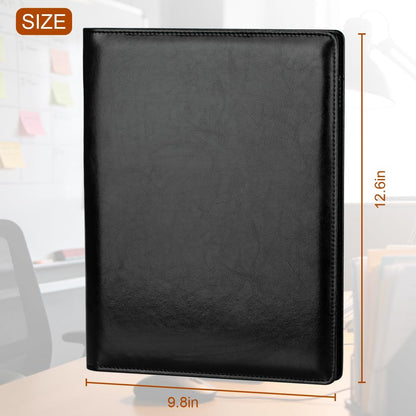 Padfolio Portfolio Binder, Faux Leather Folio Folder Organizer, Black