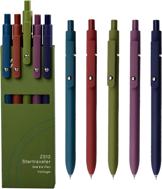 YOXMJDB Gel Pens, 5 Pcs 0.5mm Fine Point Smooth Writing Pens Cute Pens, High-End Series Black Ink Pens for Journaling Note Taking, School Office Supplies for Women Men (5 Pcs Vintage)