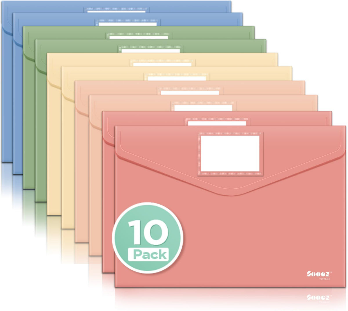 Sooez 10 Packs Plastic Envelopes, Plastic File Folders, Clear Folders