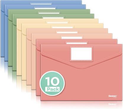 Sooez 10 Packs Plastic Envelopes, Plastic File Folders, Clear Folders