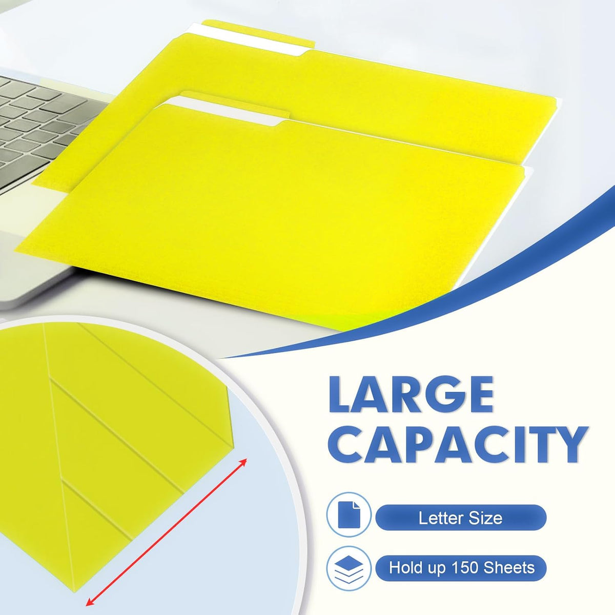 PANDRI Colored File Folders, 120 Pack 1/3 Cut Tab File Folder, Yellow