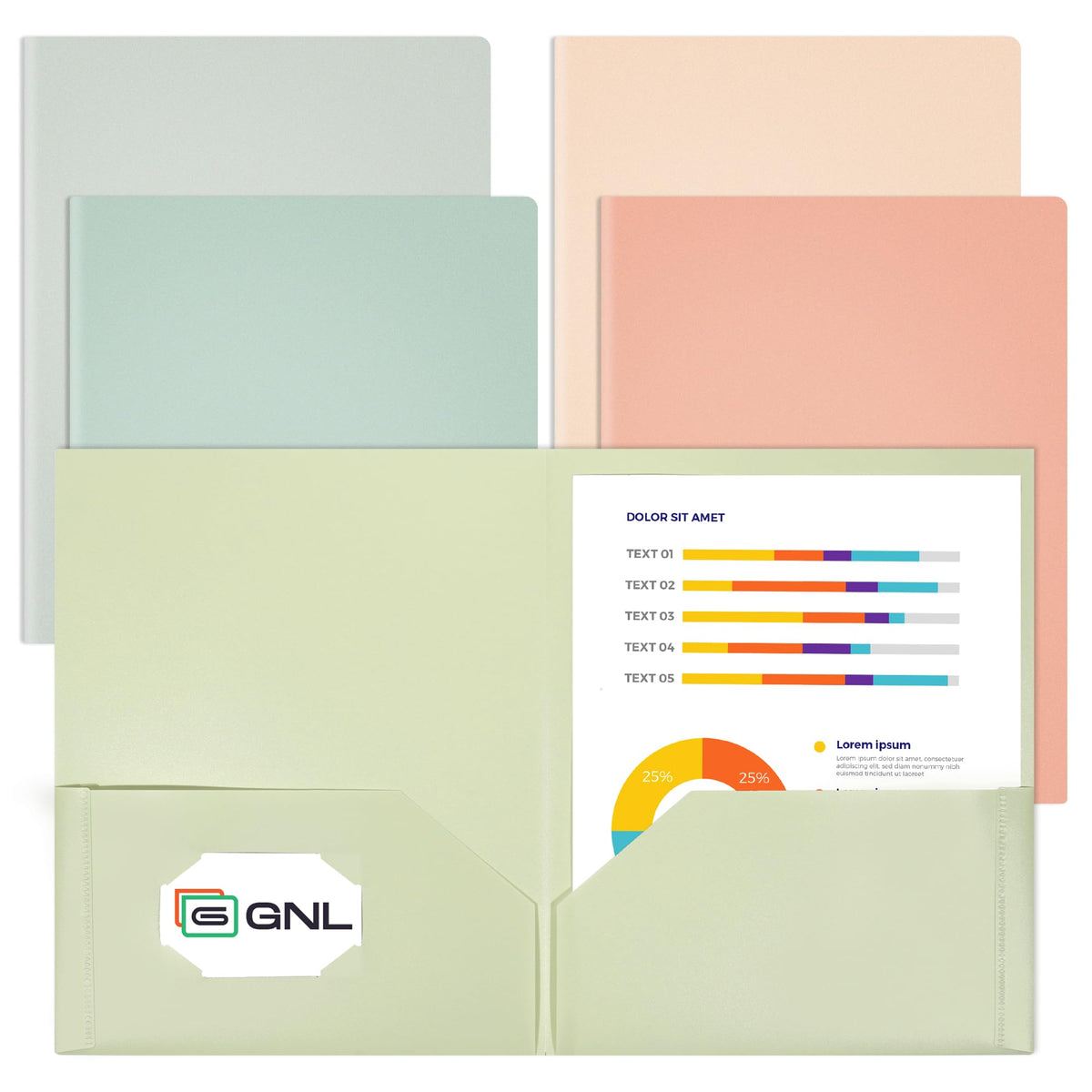GNL Plastic Folders with Pockets, Pack of 5, Muted Pastel Colors, Heavy Duty 2 Pocket File Folders Letter Size, Pocket Folders for School, Home, and Office