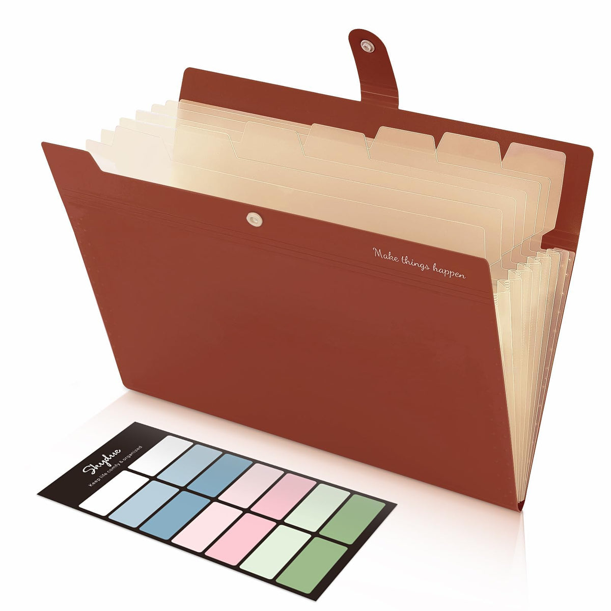 SKYDUE Expanding File Folders with 8 Pockets, Accordion File Organizer with Labels, Portable Paper Bill Receipt Organizer, Letter Size, Home School Office Supplies, Olive Green