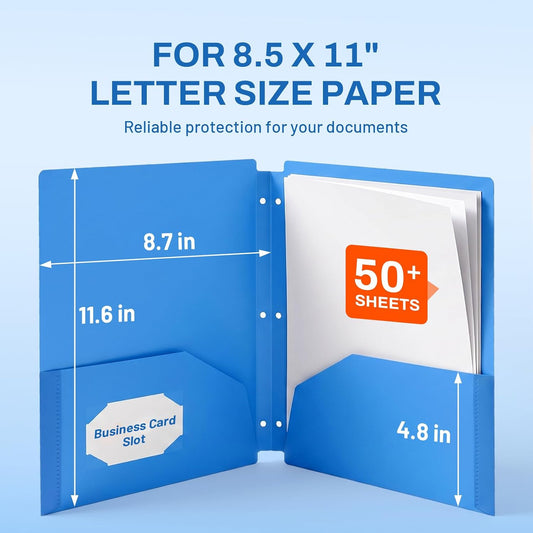 SUNEE 3 Hole Folders with Pockets (6 Pack, Assorted Color) Plastic Folders for 3 Ring Binder, Heavy Duty Binder Folder for Document for School, Students, Teachers, Office Staf