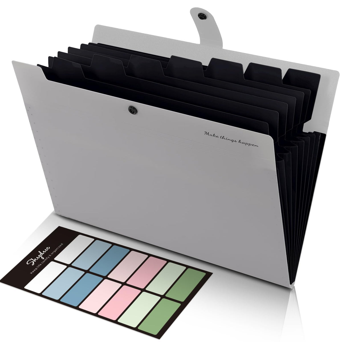 SKYDUE Expanding File Folders with 8 Pockets, Accordion File Organizer with Labels, Portable Paper Bill Receipt Organizer, Letter Size, Home School Office Supplies, Olive Green