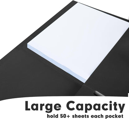 RAZCC Two Pocket Folders, 75 Pack, Letter Size, Black Folders with Pockets