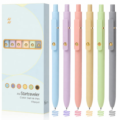 FIOVER Colored Gel Pens 6 Pack 0.7mm Medium Point Pens for Journaling