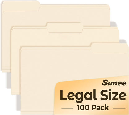SUNEE Manilla Folders Letter Size (8.5 x 11 inches),100 Per Box, 1/3 Cut Tab for Easy Labeling and Organization, Durable Standard Paper for Home, Office, School Filing