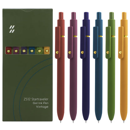 UIXJODO Gel Pens, 5 Pcs 0.5mm Black Ink Pens Fine Point Smooth Writing Pens with Silicone Grip, High-End Series Metal Clip Retractable Pens for Journaling Note Taking (Vintage)