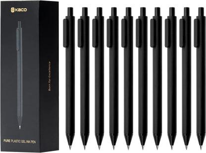 Kaco Gel Pens 0.5 mm Fine Point Black Ink 10PCS, Quick Dry Smooth Writing