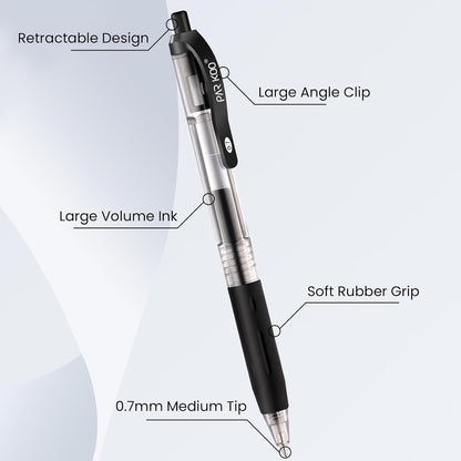 ParKoo 100 Pack 0.7mm Black Gel Pens Medium Point Retractable Pens Bulk