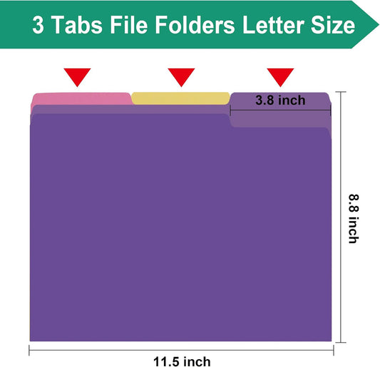 pmybupo File Folders 18 Pack 8.5x11 Inch,1/3 Cut Tab Colored File Folders Letter Size,Office Purple Folders for Document