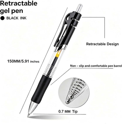30 Pack Black Retractable Gel Pens, 0.7mm Medium Point Quick Dry Ink Pens, No Smudge No Bleed Through, Comfort Grip Smooth Writing Pens for School Office Home Supplies