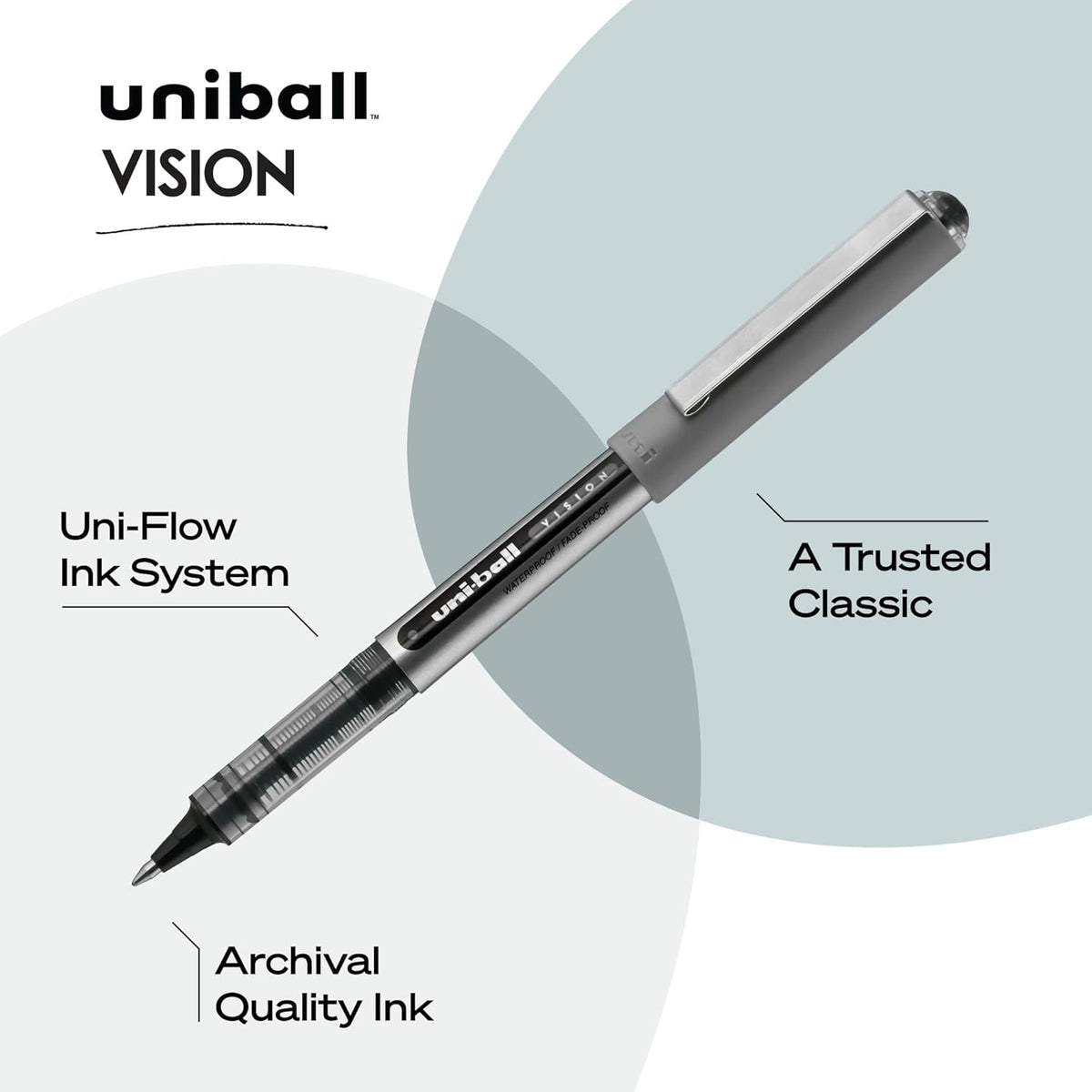 uni-ball Vision Stick Roller Ball Pens, Fine Point, Black Ink, Pack of 4