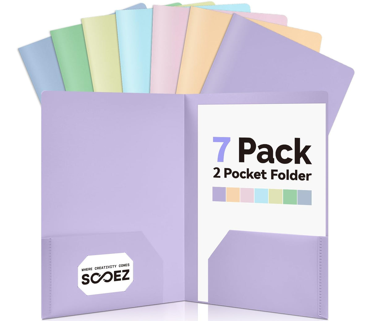 Sooez 7Pack Folders with Pockets, Pastels Colors, Heavy Duty Pocket Folder