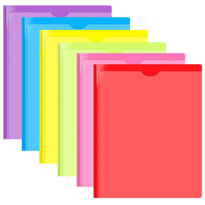 INFUN Heavy Duty Plastic Pocket Folder with Prongs and Clear Front Pocket - 18 Pack, 3 Prong Folders with Pockets and Card Slot, Assorted Colors