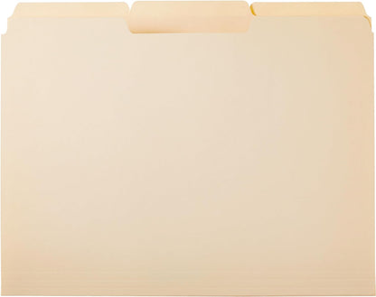 Amazon Basics Sturdy File Folders with Reinforced Tabs for Filing and Organization, 1/3-Cut Tab, Assorted Positions, Letter Size, 8.5x11 inches, Manila, 100-Pack