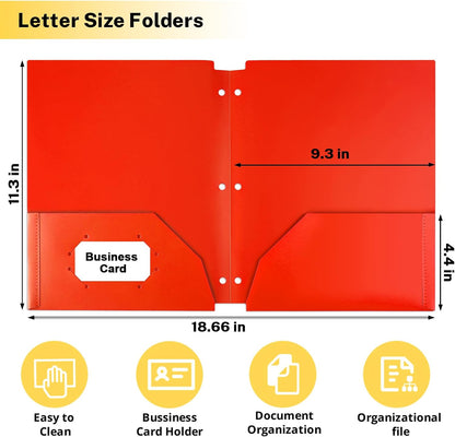 Plastic Folders with Pocket, 6 Assorted Color, 3 Hole Punched Binder Folder