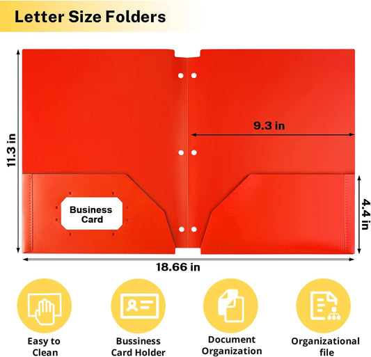 Plastic Folders with Pocket, 6 Assorted Color, 3 Hole Punched Binder Folder