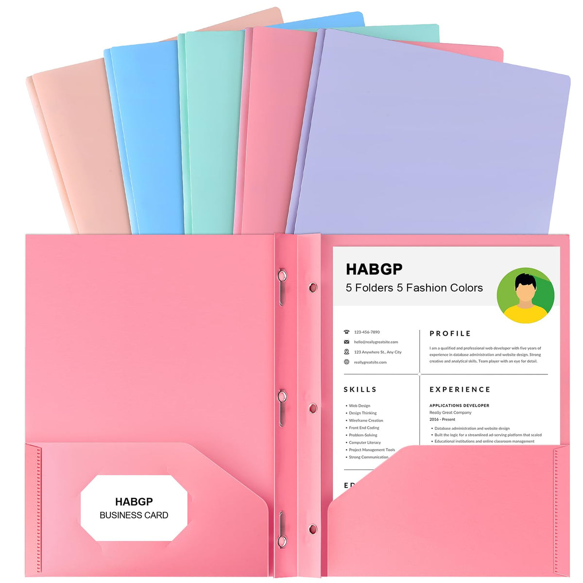 2 Pocket Folder with Prongs (5 Pack, Pastel), Plastic Folders with Pockets