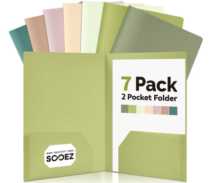 Sooez 7Pack Folders with Pockets, Pastels Colors, Heavy Duty Pocket Folder