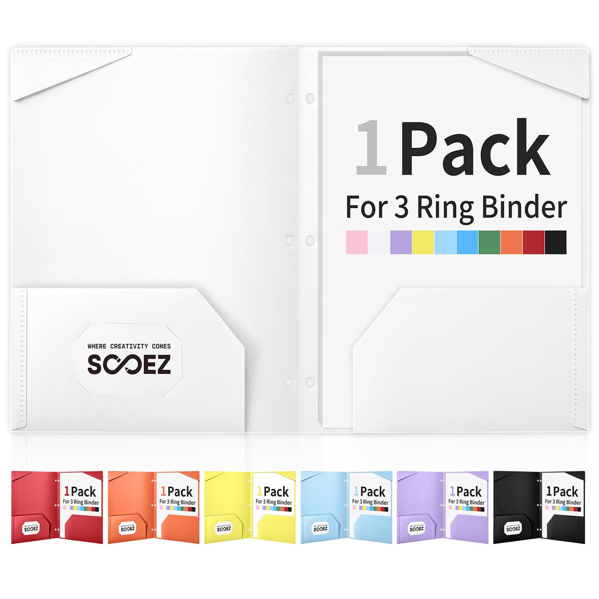 Sooez 2-Pocket Folders, Plastic Folders with Pockets 3 Hole Punched