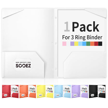 Sooez 2-Pocket Folders, Plastic Folders with Pockets 3 Hole Punched