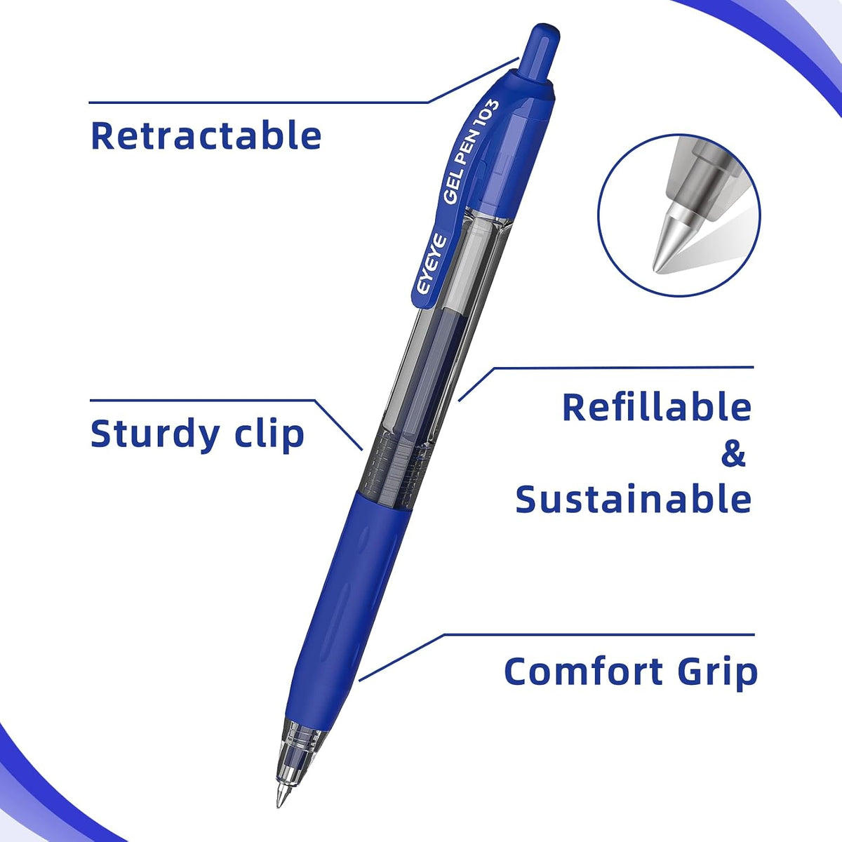 EYEYE G-103 Gel Pens, Black Ink, 0.5mm Extra Fine Point, Pack of 10