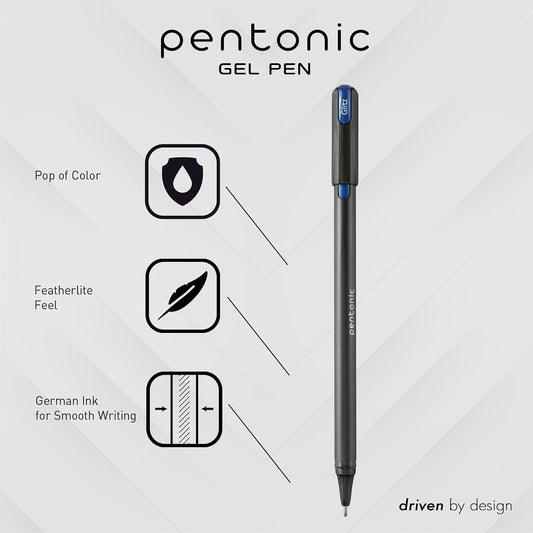 Pentonic Glitter Gel Pens, 10 Count, 10 Assorted Colors, 1.0 mm Bold Point, Smooth Writing For Journaling, Notetaking & Art Projects (1002365)