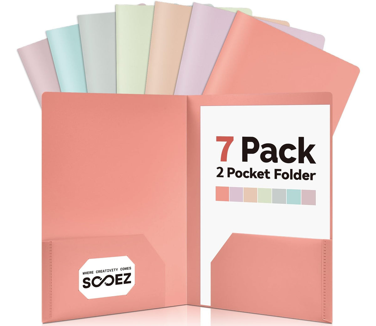 Sooez 7Pack Folders with Pockets, Pastels Colors, Heavy Duty Pocket Folder