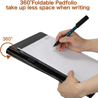 Padfolio Portfolio Binder, Faux Leather Folio Folder Organizer, Black