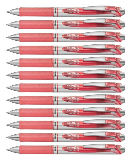Pentel EnerGel RTX Retractable Liquid Gel Pen, (0.7mm) Medium Line, Metal Tip, Black Ink, Box of 12 (BL77-A)