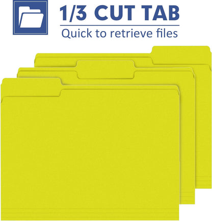 PANDRI Colored File Folders, 120 Pack 1/3 Cut Tab File Folder, Yellow