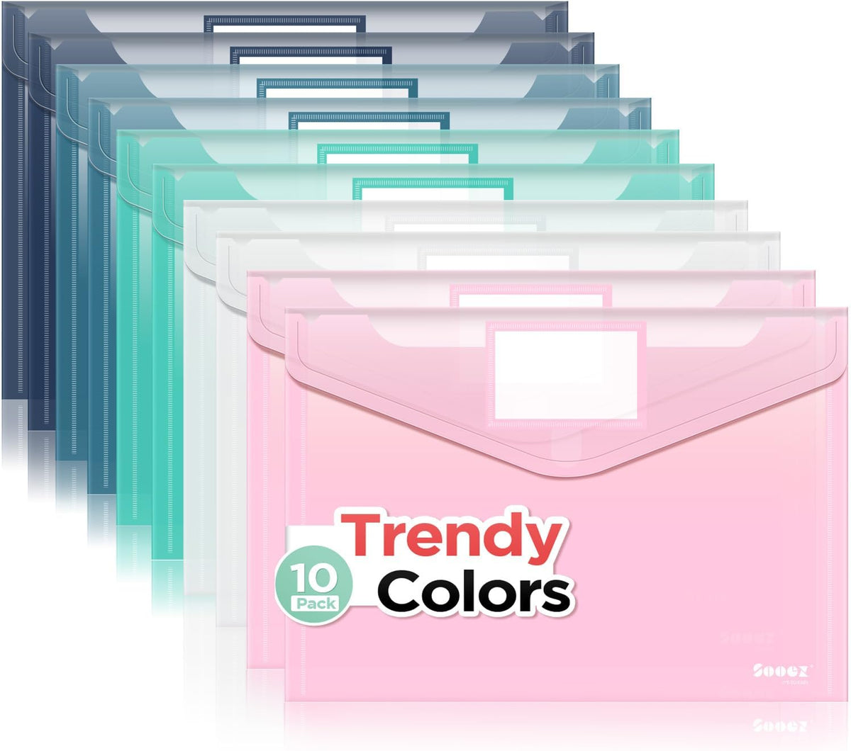 Sooez 10 Packs Plastic Envelopes, Plastic File Folders, Clear Folders