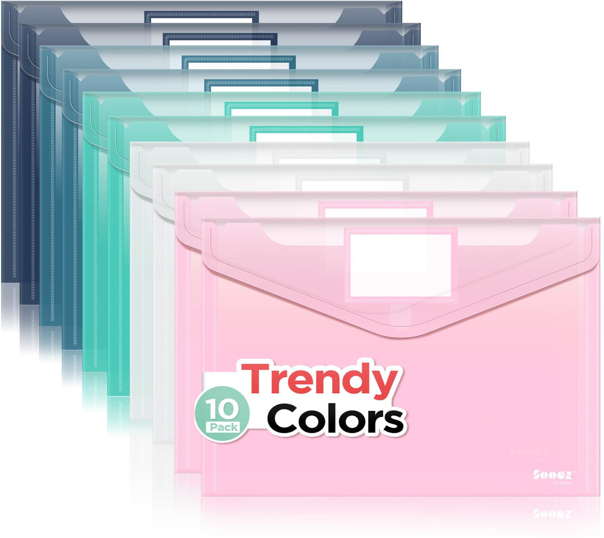 Sooez 10 Packs Plastic Envelopes, Plastic File Folders, Clear Folders