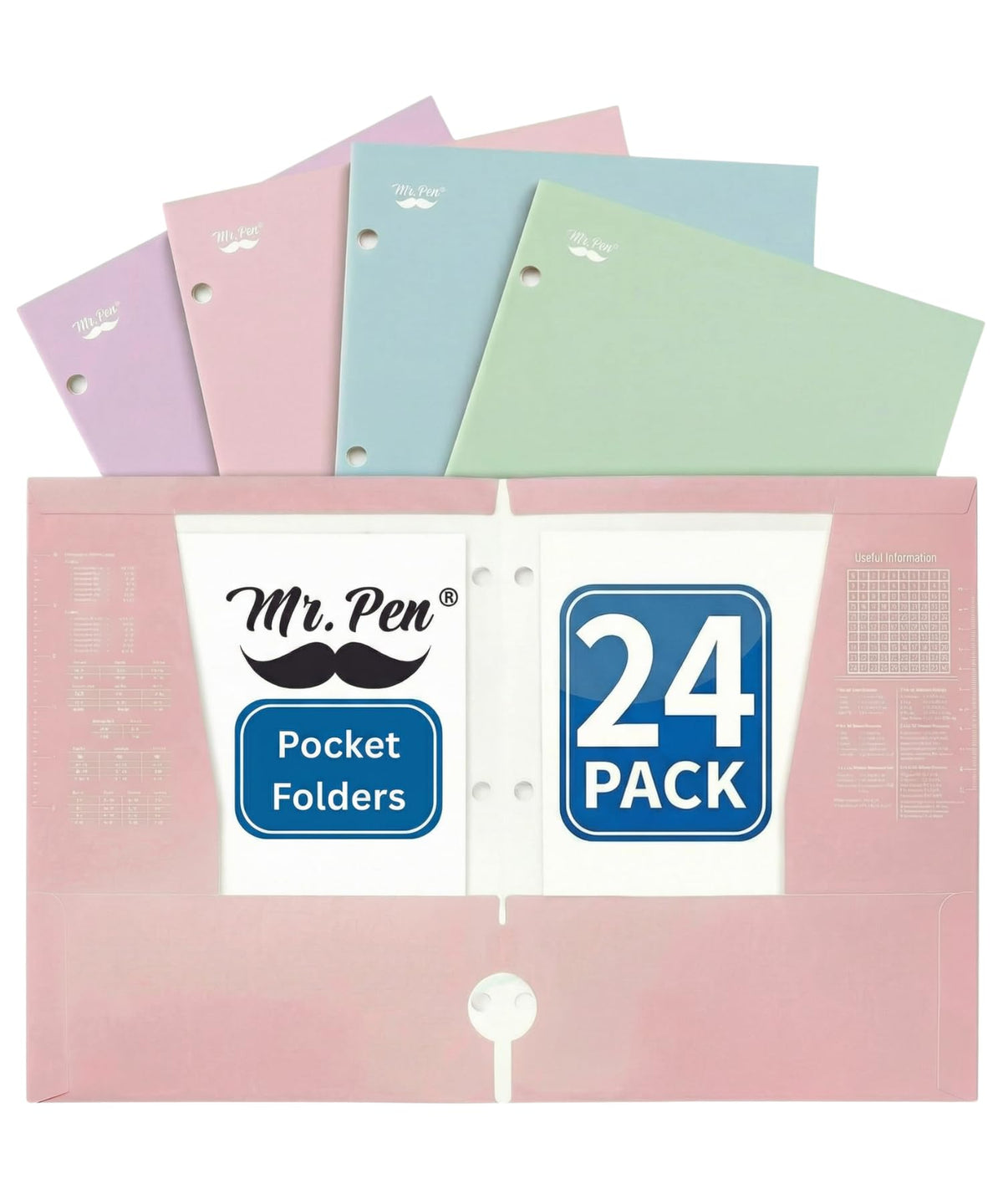 Mr. Pen- 4-Pocket Folders, 4 Pack, 12.5" x 9.5", Pastel Colors | Tear-Resistant Paper Folders with Pockets 3 Holes Punched, High Capacity