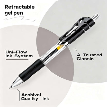 30 Pack Black Retractable Gel Pens, 0.7mm Medium Point Quick Dry Ink Pens, No Smudge No Bleed Through, Comfort Grip Smooth Writing Pens for School Office Home Supplies