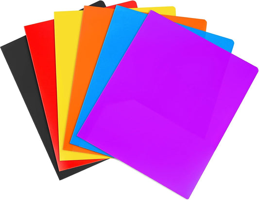 6 Pcs Colored File Folders with Pockets, Plastic Pocket Folders Letter Size