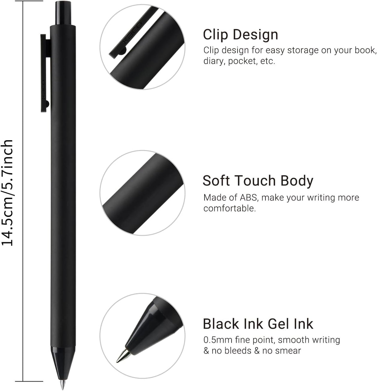 Kaco Gel Pens 0.5 mm Fine Point Black Ink 10PCS, Quick Dry Smooth Writing
