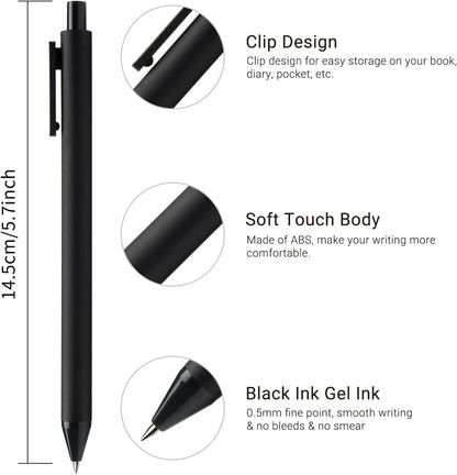 Kaco Gel Pens 0.5 mm Fine Point Black Ink 10PCS, Quick Dry Smooth Writing
