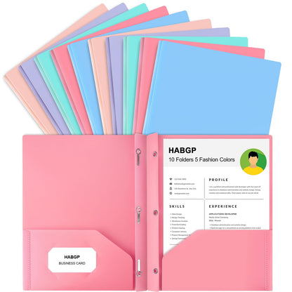 2 Pocket Folder with Prongs (5 Pack, Pastel), Plastic Folders with Pockets